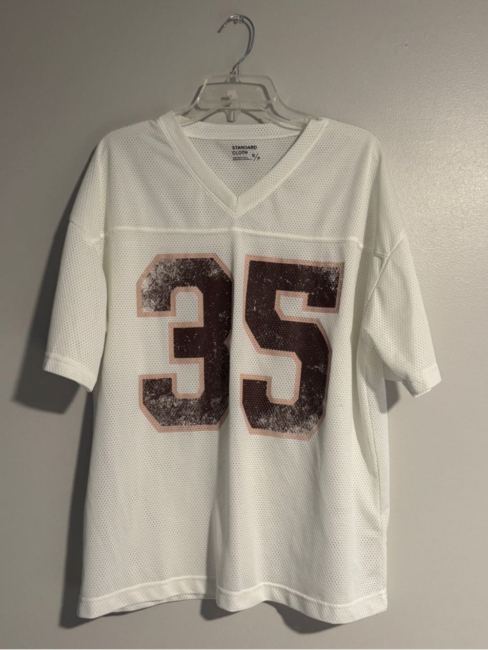 Urban Outfitters Standard Cloth, White Mesh Jersey Tee with 35 Graphic (Size S)
